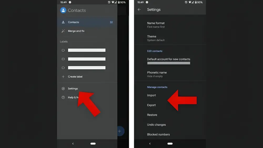 Manually Export your Contacts and Import on a new Android